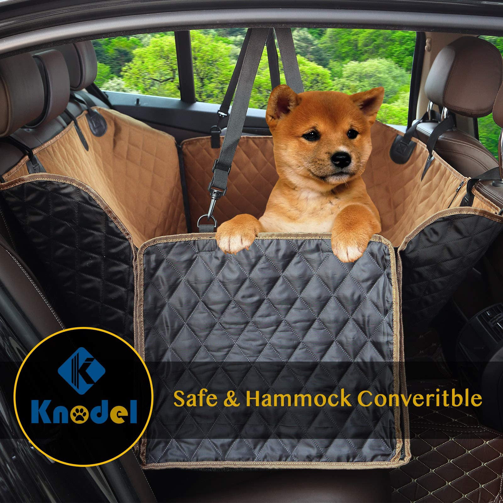 Zippered Side Flaps for Cars 100% Waterproof Car Seat Cover for Pets Pet Seat Cover Dog Hammock Knodel Dog Seat Cover Trucks and SUVs 600D Heavy Duty Scratch Proof Pet Back Seat Covers Brown 