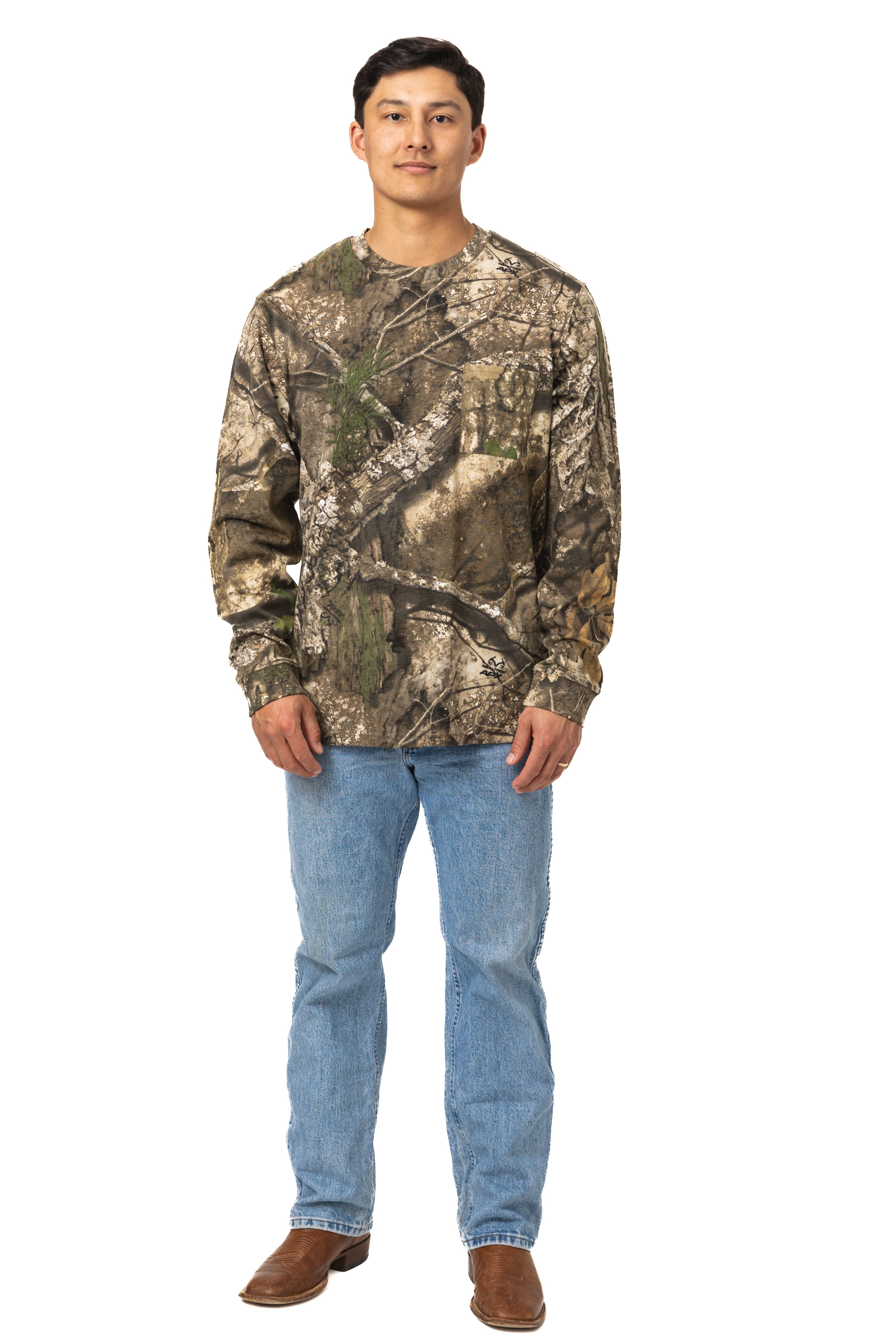 Realtree Men’s Long Sleeve Cotton Shirt, APX Camo, Soft 100% Cotton, Relaxed Fit, Hunting & Casual Wear | Size S