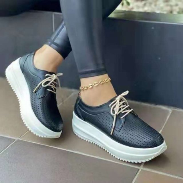 Zapatos casuales de talle alto con suela gruesa para mujer con cordones en la parte superior baja Wmkox8yii shalkjhdk339