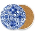thumbnail image 2 of Coolnut Mexican Talavera Ceramic Tile Pattern Round Cup Coaster with Ceramic Stone and Cork Base 2PCS, Absorbent Cup Mats, Cup Protection Mat for Home , Kitchen and Bar31 Home Decor Gifts, 2 of 6