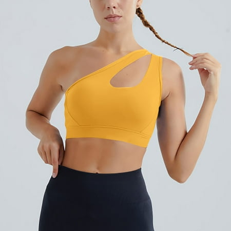 

Clearance! TOFOTL Women s Sports Underwear One Shoulder Vacuous Vest Gathered Shockproof Running Sports Beautiful Back Bra Orange L