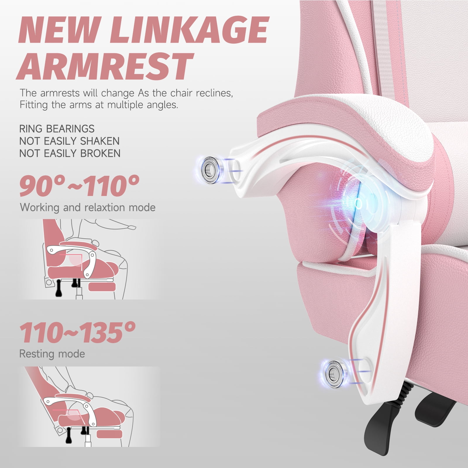 SOONTRANS Pink Gaming Chair, Girl High Back Gamer Chair with Footrest for Adult , Reclining Adjustable Game Office Chairs Massage Pillows