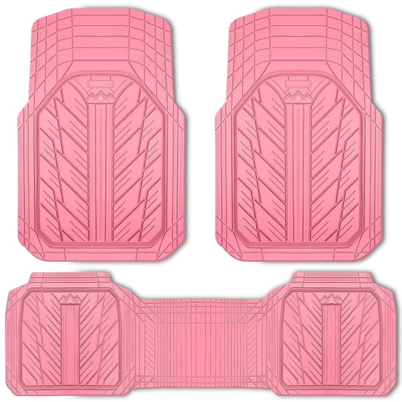 CAR GRAND Heavy Duty Rubber Car Floor Mats, Deep Dish Waterproof Car Mats All Weather, Universal Trim-to Fit Automotive Floor Mats for Car SUV Truck Van, Durable Floor Liners All Pink