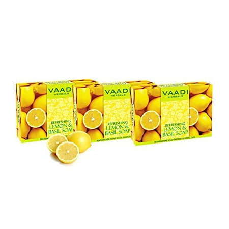 Vaadi Herbals Refreshing Lemon and Basil Soap, 3 x (Best Herbal Soap In India)