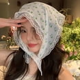 thumbnail image 3 of Fashion Sweet Spring Summer Handmade Crochet Gauze Lace Edge Headband Towel Headscarf Hat French Pastoral Style Triangle Headband PURPLE, 3 of 8