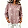 thumbnail image 3 of WCJM Womens Dressy Cardigan Sweaters Long Sleeve Button Down Crewneck Knit Fall Outwear Top (Light Pink,S), 3 of 5