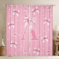 Castle Fairy Girls Female Cartoon Ribbon Bow Initial Alphabet A Blackout Curtains Set of 2 (52x84 Each),Dreamy Princess Window Curtains,Cute Bow Knot Curtains and Drapes,Breathable Home Decor