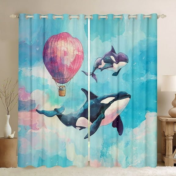 Erosebridal Ocean Whale Curtains for Living Room,Sea Animal 30%-50% Blackout Curtains Set of 2 (38x45),Curtains Pack of 2 (38x45),Cartoon Sealife Decor