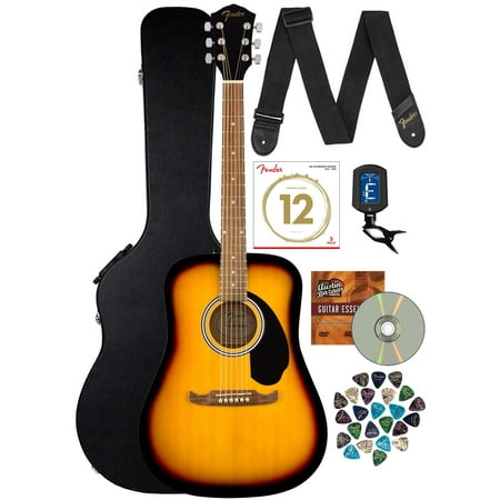Fender FA-125 Dreadnought Acoustic Guitar - Sunburst Bundle with Hard Case, Tuner, Strings, Strap, Picks, and Austin Bazaar Instructional DVD