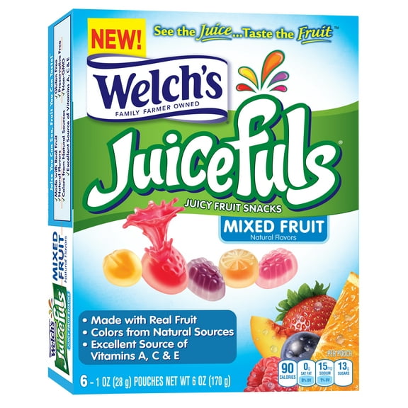 Welch's Juicefuls, Mixed Fruit Fruit Snacks, 1 Ounce, 6 Pouches