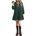 thumbnail image 4 of Long Sleeved Women Patchwork Quarter Zipper Loose Ruffle Sweatshirt Dress, 4 of 5