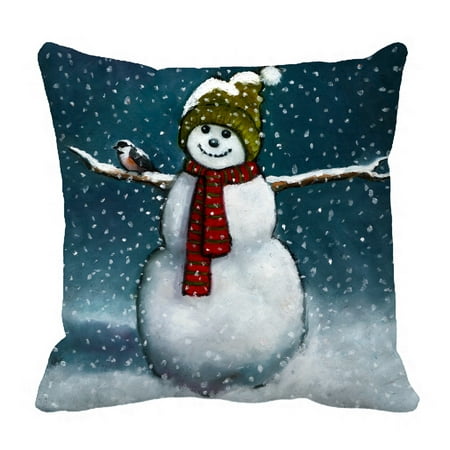 YKCG Oil Pastel Painting of Snowman with Chickadee Christmas Snowflake Pillowcase Pillow Cushion Case Cover Twin Sides 18x18