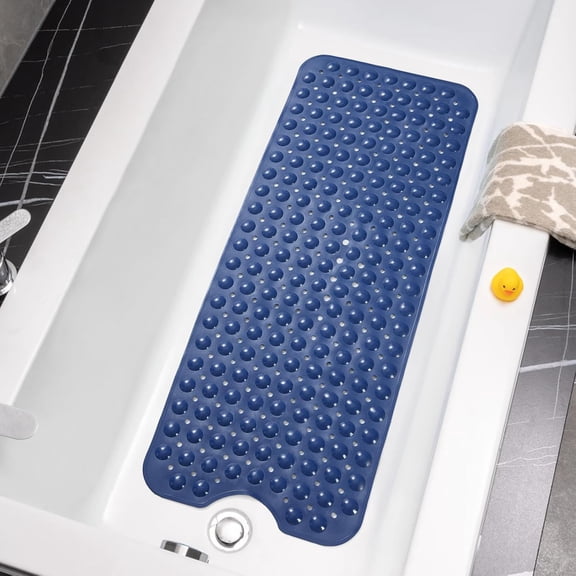 Bathtub Mat Non Slip Shower Mat 39×16 Inches Bath Mat for Tub Machine Washable Tub Mat Large for Bathroom with Suction Cups and Drain Holes Blue