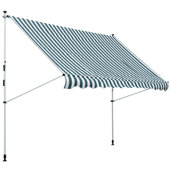 Outsunny 10x5ft Manual Retractable Awning, Patio Sun Shade Canopy Shelter with 5.6-9.2ft Support Pole, Water Resistant UV Protector, for Window, Door, Porch, Deck, Green