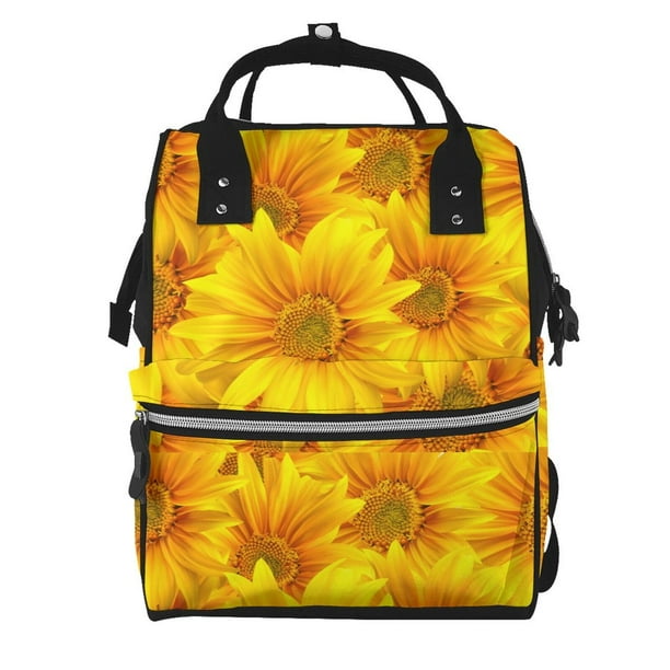 Fotbe 3D Sunflowers Mochila Maternidad - Lona de Sarga Impermeable, Mochila de Pañales de Gran Capacidad con Múltiples Bolsillos y Correas Ajustables