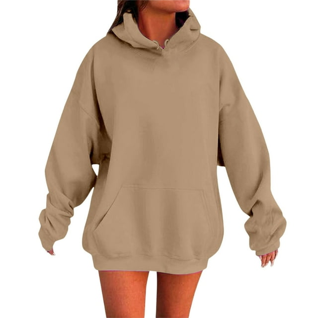 Y2K Hoodie Solid Color Drop Shoulder Hoodie with With Front Pocket Oversize Basic Fall Casual Sweatshirt Womens Sweatshirts Gold XXXXL
