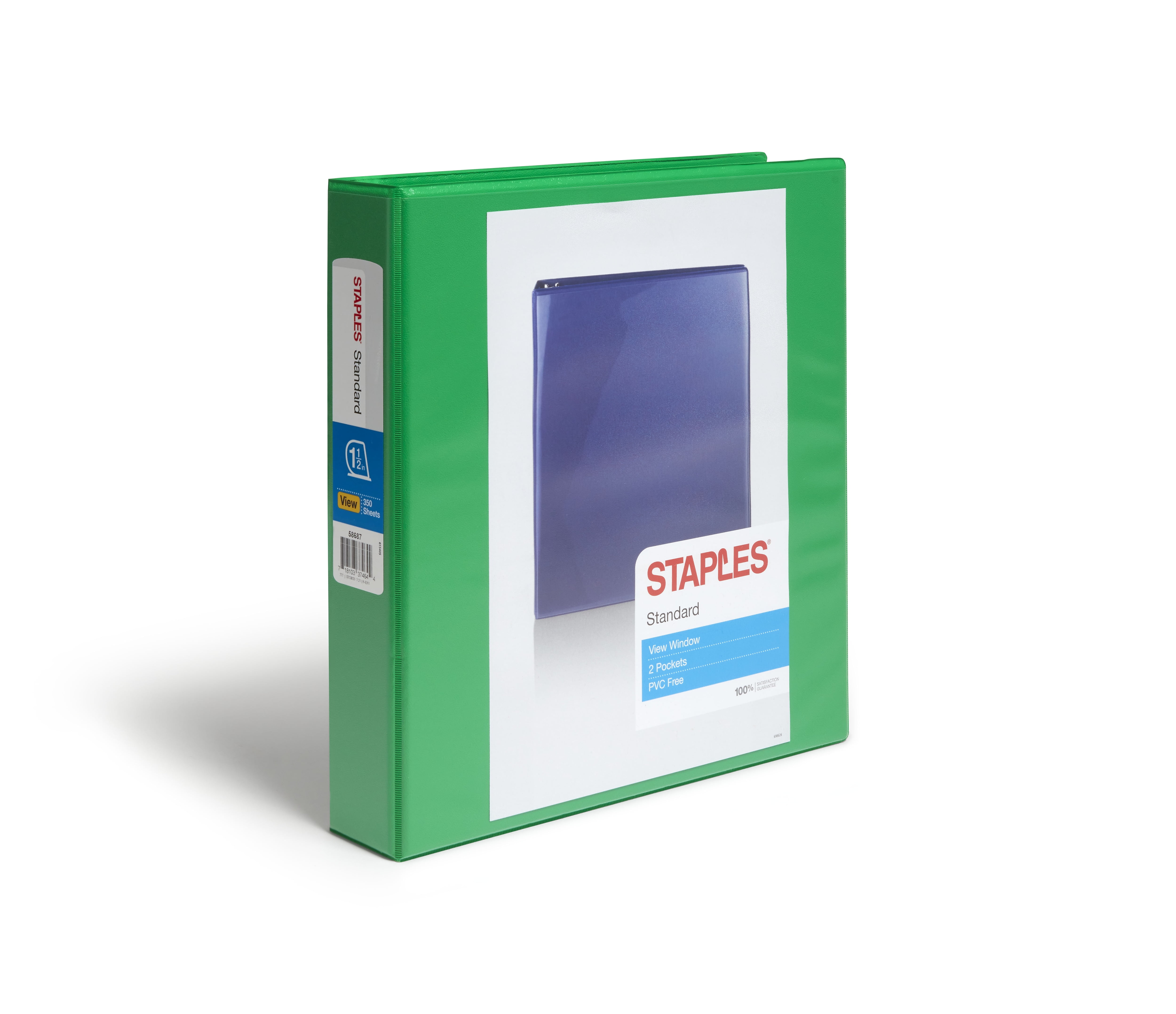 Staples Standard 1.5" 3Ring View Binder Green 58687