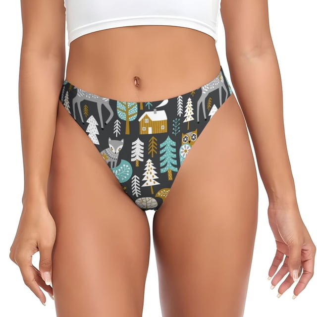 Balery Moose Squirrel owls tree Tangas de Algodón para Mujer con Estampado – Ropa Interior Sexy, Transpirable, G-string-4X-Large