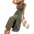 thumbnail image 4 of Women's Cap Sleeve Neck Ruched Waist Guest Dresses Maxi Dress for Summer Wedding Cocktail Green S, 4 of 10