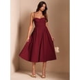 thumbnail image 6 of Burgundy Spaghetti Strap Fit & Flare Midi Dress For Elegant Evening, Party, Or Sophisticated Daywear, 6 of 7