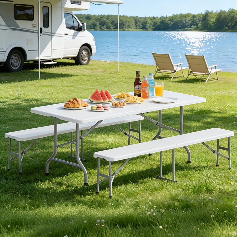 Ktaxon 3-Piece Picnic Table Set, 6Ft Folding Table with Benches