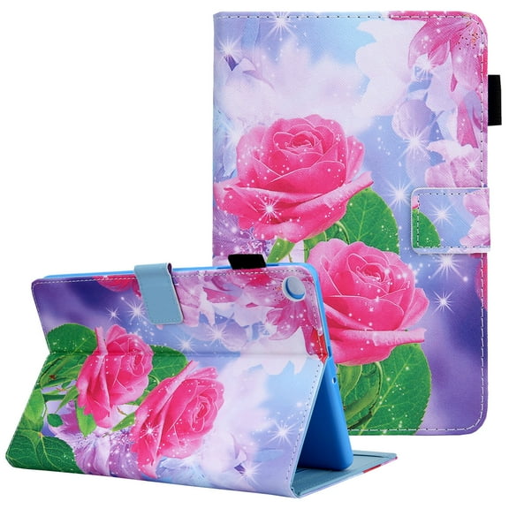 Allytech Compatible with Galaxy Tab A8 Case [10.5" 2021], Flower PU Leather Anti-Slip Folding Stand [Magnetic Closure] [Card Slots] [Pen Holder] Case for Samsung Galaxy Tab A8 SM-X200/X205, Pink Rose