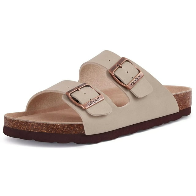 Comwarm Pantoufles Classiques en Liège pour Femmes Nouvelles Sandales Plates en Daim Mode Été Couple Plage avec Boucle Réglable tzw