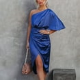thumbnail image 4 of Floenr Summer Dresses for Women,Fashion Women's Elegant Sexy One Shoulder Irregular Dress Solid Color Skirt Dress, 4 of 9