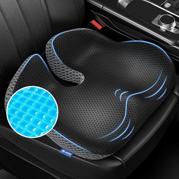 Gel Wedge Car Seat Cushion for Driving Relieves Tailbone Pain Composite Memory Foam Cool & Support Comfort Ergonomic Pillow Elevated Back Wider Vision Anti-Slip Design