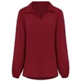 thumbnail image 6 of Bienvenido Blouse V Neck Long Sleeve Pure Color Casual Loose Turn Down Collar Shirt for Autumn Spring Women Red S, 6 of 8
