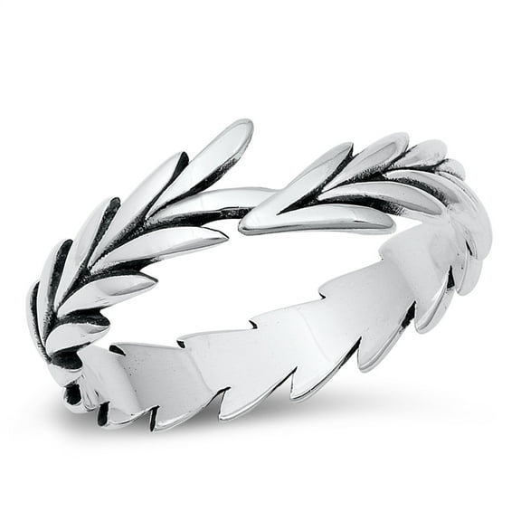 All in Stock Sterling Silver Leaves Band Ring Size 5