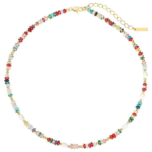 Natural Stone Rainbow Beaded Necklace, Dopamine-Inspired Crystal Tourmaline Pearl Choker, Layered Luxury Neck Chain, Women's Colorful Jewelry Accessory