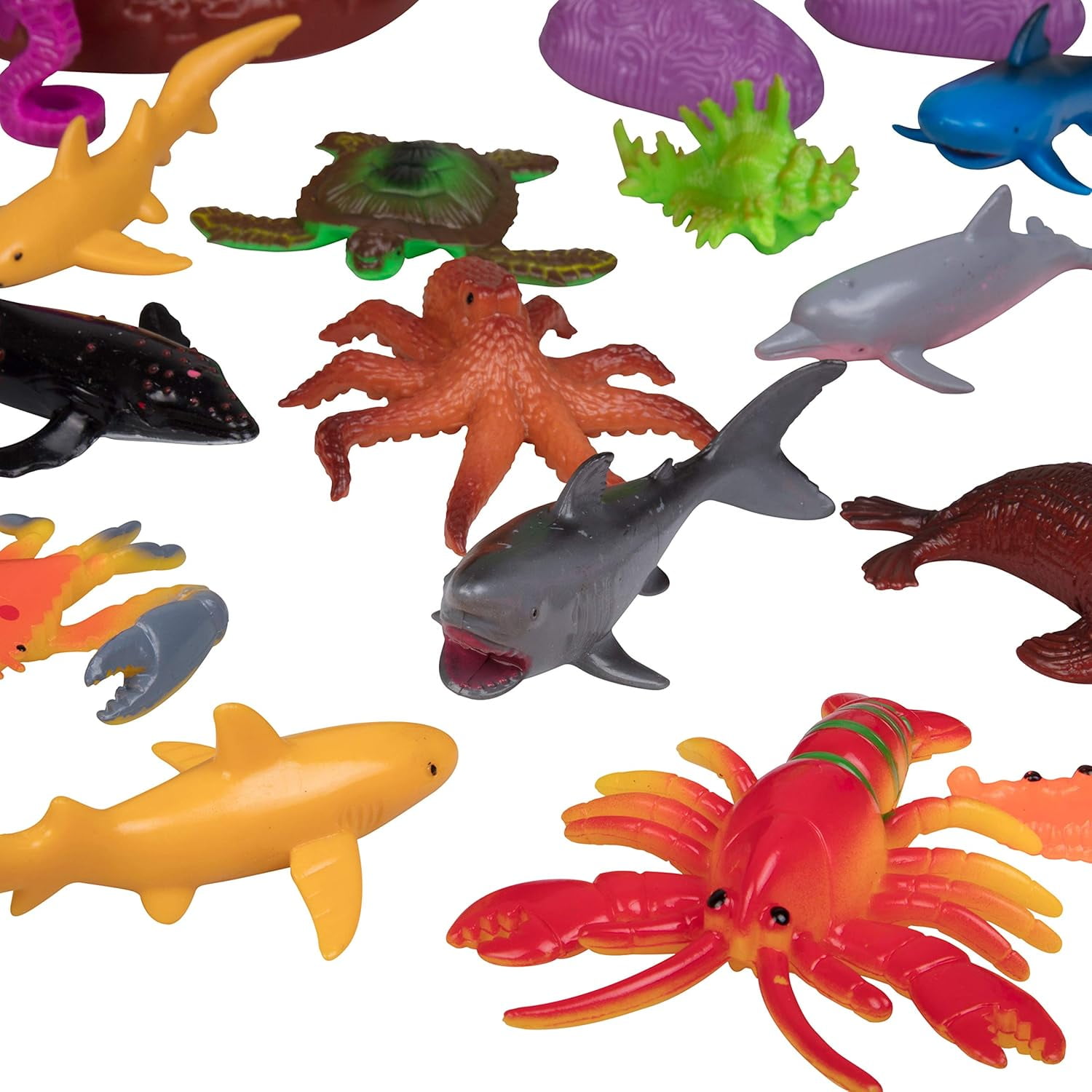 Ocean Life Sea Animal Action Figures 30pc Pack - Giant Bucket of Marine Animals Toy Playset