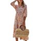 thumbnail image 4 of Txlixc Ladies Temperament High Waist A-line Falda, Mujer Summer Bohemian Style Estampado floral V-cuello Media manga Beach Long Dress Txlixc Moda, 4 of 7