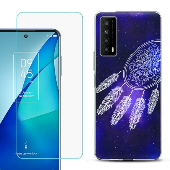 Slim-Fit Gel TPU Phone Case for TCL Stylus 5G, with Tempered Glass Screen Protector, by OneToughShield ® - Dream Catcher