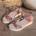 thumbnail image 4 of Wedge Sandals for Women Color Block Strappy Beaded Platform Espadrilles Elastic Ankle Strap Summer Comfy Walking Shoes White Size 6, 4 of 6