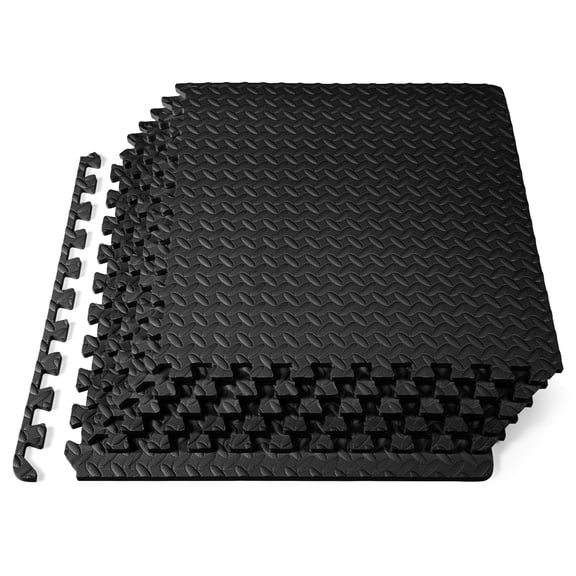 Exercise Puzzle Mat 1/2-inch, EVA Interlocking Foam Floor Tiles for Home Gym, Workout Equipment, Kids Play Areas, Black, 24 Sq Ft - 6 Tiles