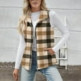 thumbnail image 7 of yoeyez Womens Plaid Outerwear Vests Tops Zip Up Collared Sleeveless Jacket with Pockects Fall Winter Cozy Warm Waistcoat Tops Khaki,XXL, 7 of 7