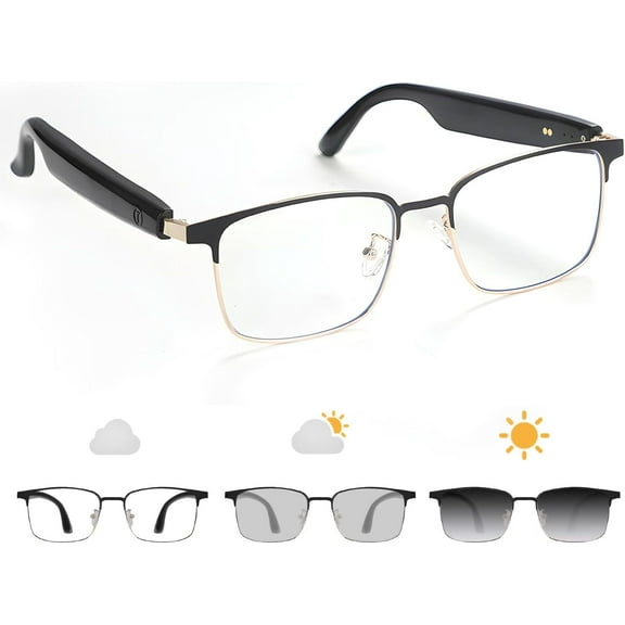 Smart Glasses with Open Ear, Photochromic Lenses, Polarized Sunglasses Bluetooth, Voice Assistant, Mic Speakers for Men Women Bluetooth Glasses, Hands-Free Listening Voice Control(Gold)