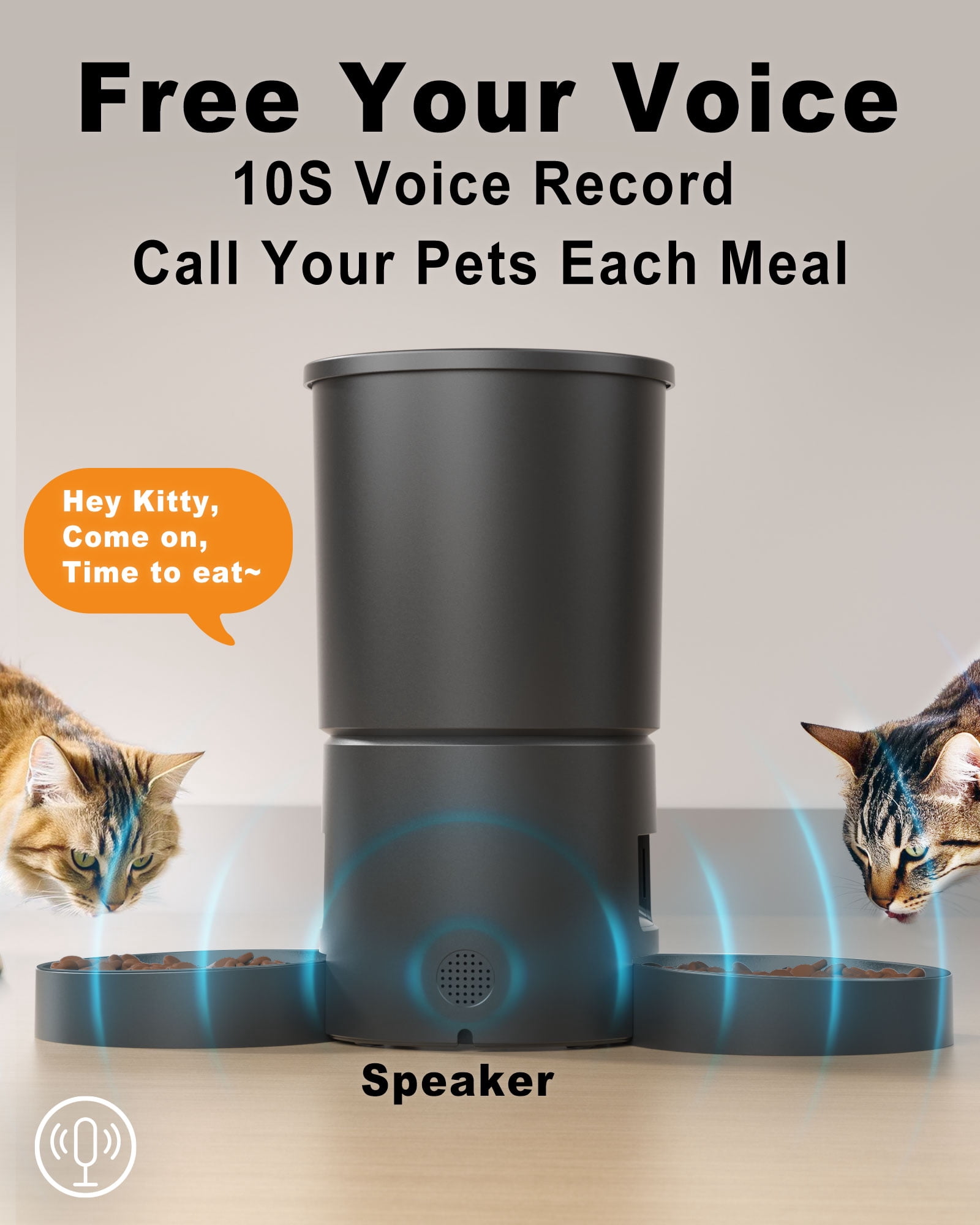 Miaosical Dual Automatic Cat Feeder 2 Cats,6 Meals/Day,12 Portions/Meal,4.2L Dual Power Double Bowls Feeder,Dry Food Auto Pet Dispenser,10S Voice Record,Flexible Schedule Timer