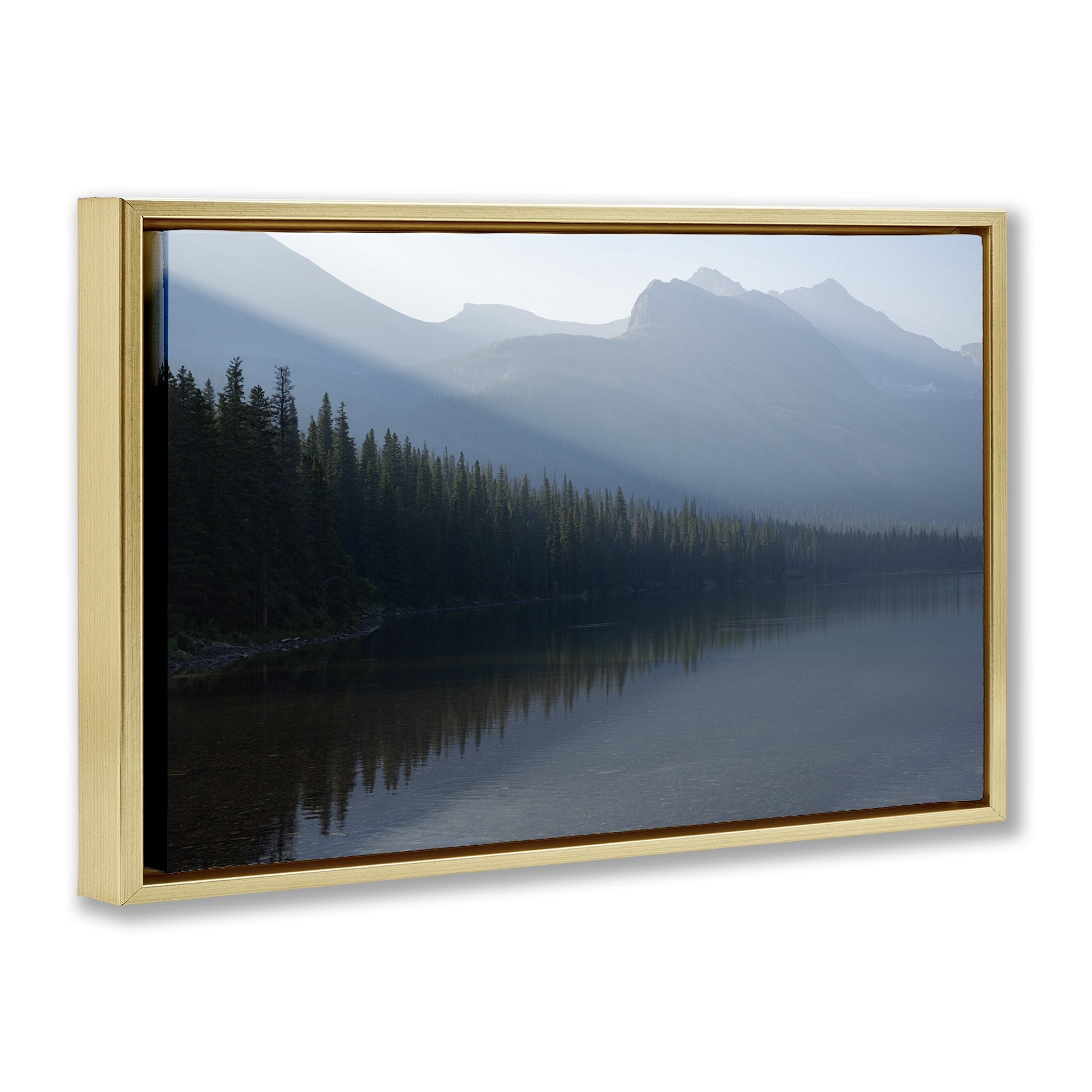 Stupell Industries Foggy Lakeside Trees Landscape Photography Gold Floater Framed Art Print Wall Art, 25 x 17