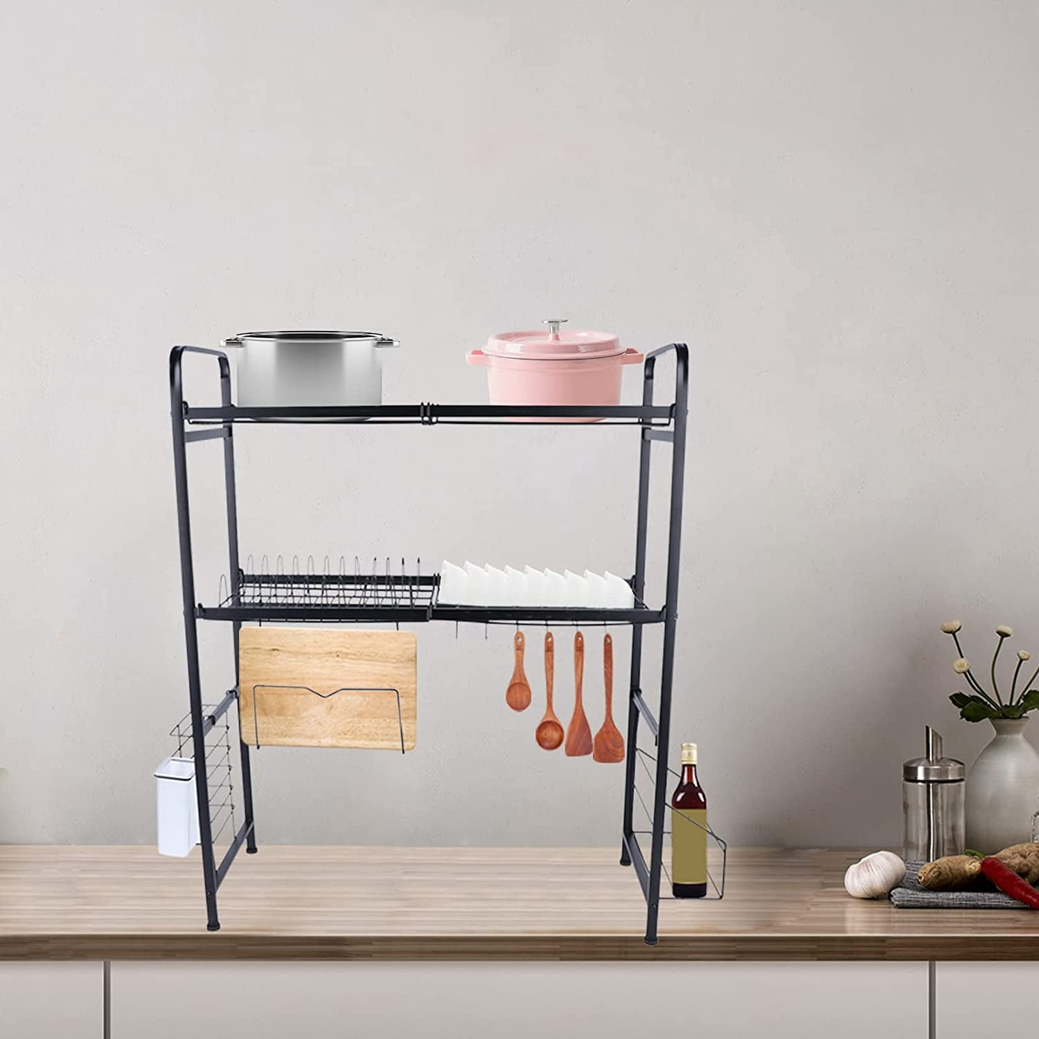 FETCOI Drying Dish Racks for Kitchen Counter,Two-Tier Sink Drying Rack,Stainless Steel Compact Dish Drainer for Kitchen Counter