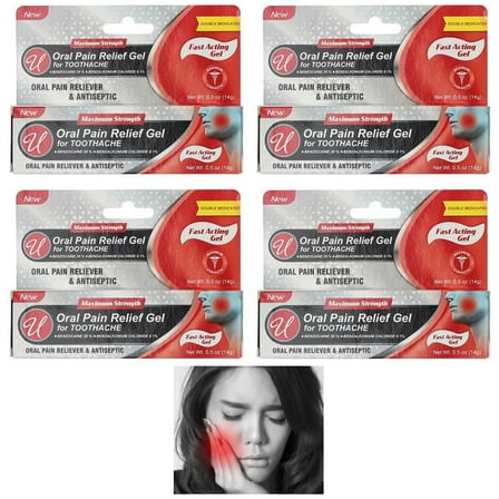 4 Pc Oral Pain Relief Gel Analgesic Maximum Strength Benzocaine 20% Toothache