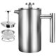thumbnail image 2 of Double Wall Tea Maker Pot Large Capacity Espresso Coffee Machine French Coffee Maker Pot Stainless Steel 800ml, 2 of 5