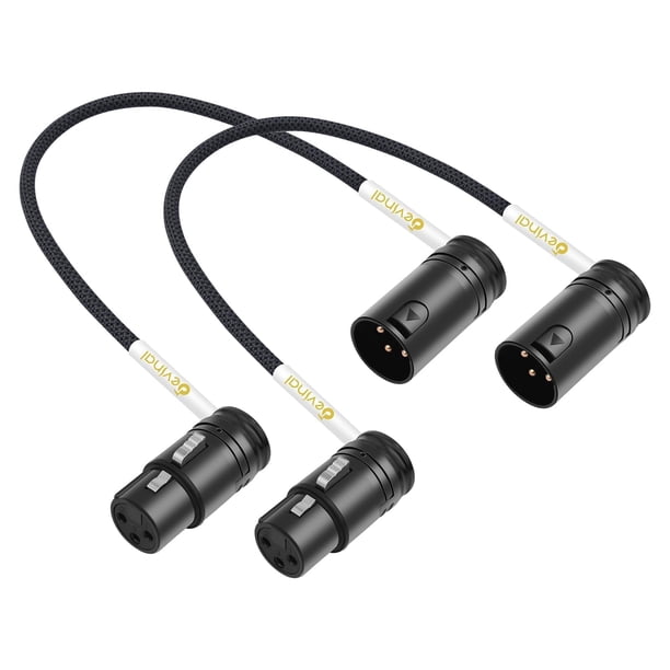 Cable XLR Devinal giratorio en ángulo recto, XLR macho a hembra, 25 cm