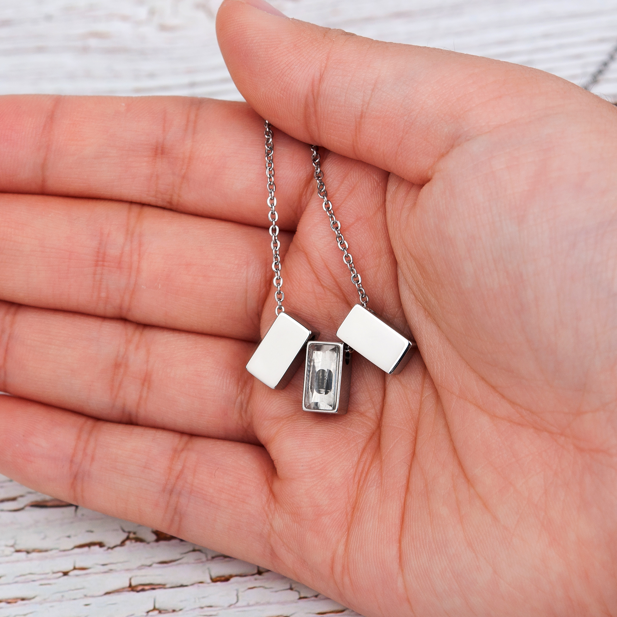 Anavia See You Cremation Necklace for Ashes, Mini See Through Urn Necklace, Mini Cube Cremation Pendant, Cremation Jewelry, Memorial Jewelry, Mini Urn w/ Multicolor Cubes-[Silver]