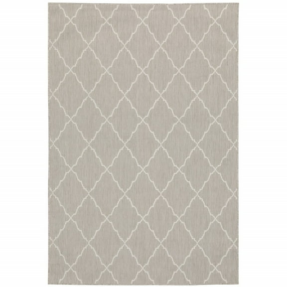 5'x7' Gray and Ivory Trellis Indoor Outdoor Area Rug - 3'6" 3'6" 2' x 3' N/A