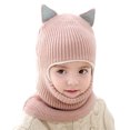 thumbnail image 2 of harmtty Warm 2-5 Years Fox Ear Decor Brimless Solid Color Eyes Exposed Baby Hat Children Autumn Winter Thickened Plush Lining Scarf Hat Costume Accessories Light Pink, 2 of 8