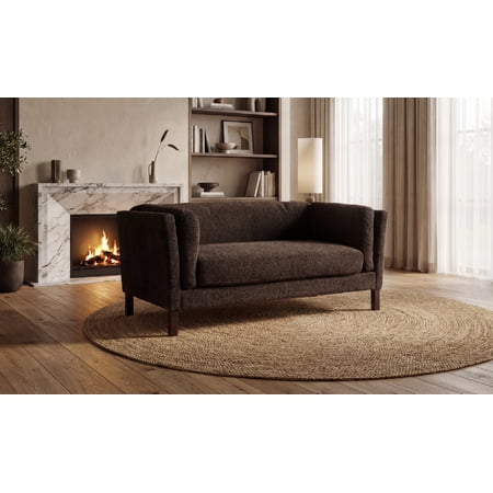 FFZ 58"W 58.27-Inch Chenille Loveseat Sofa with Removable Cushion, Dark Brown