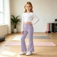 thumbnail image 7 of BXJX Girls Leggings 2 Pieces, Stretchy Elastic Waist Sports Slim Base Layer Flare Pants Purple Size 4-5 T, 7 of 7